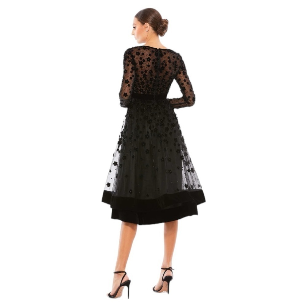 NWOT MAC Duggal EMBELLISHED ILLUSION HIGH NECK LONG SLEEVE FIT & FLARE DRESS - Picture 8 of 8